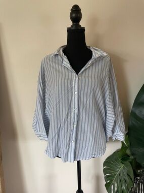 Vintage Poetry Light Blue & White Stripe Button-Down Shirt